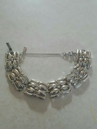 Vtg Monet Silver Tone Link Bracelet W Sister Clasp & Monet Silver Earrings