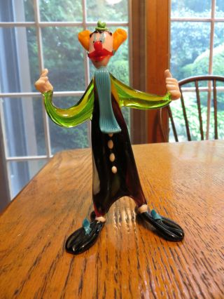 Vintage Murano Glass Clown Figure Figurine Bozo 5.  75 " Tall Italy Hand Blown