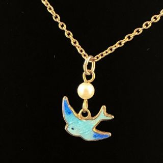Vtg 1970s Sarah Coventry Bluebird Of Happiness Pendant Necklace Pearl