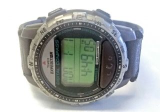 Vintage Timex Expedition Digital Compass Watch Rotating Bezel Wr 100m 43mm Mens