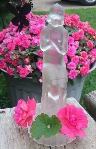 Vintage Art Deco Nude Sowerby Frosted Glass Flower Frog