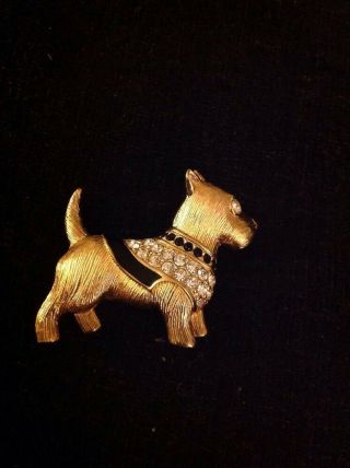 Vintage Swarovski Swan Gold Tone Rhinestone Crystal Scottie Dog Pin Brooch
