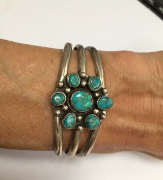 Vintage 1970s Southwest Style Turquoise & Silver Bracelet Unmarked 37 Grams