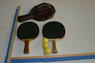 Vintage Ping Pong,  Table Tennis,  Paddle Case Marron With Two Paddles