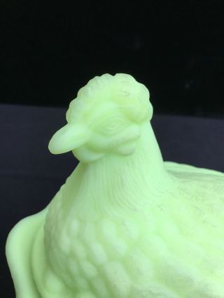 vintage Fenton lime green satin glass Chicken HEN ON NEST covered dish signed 2