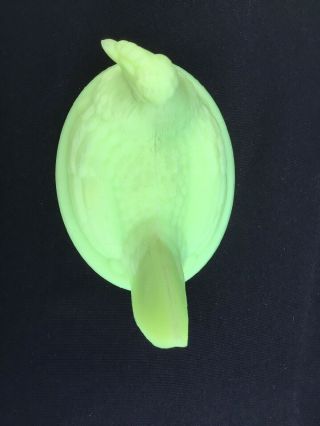 vintage Fenton lime green satin glass Chicken HEN ON NEST covered dish signed 7