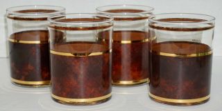 4 Vintage Culver 12 Oz Double Old Fashioned Faux Brown Marble Gold Bands Vguc
