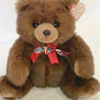 Ty Teddy Bear Mcgee 1990 Vintage Retired 12 In Tall With Bandana And Bow Plush