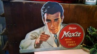 Drink Moxie Sign Never Sticky Sweet Soda Pop Cola Cardboard Advertising Vintage