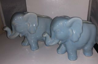 Vintage Shawnee Pottery Blue Happy Smiling Elephant Planters