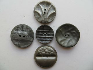 Assorted Vintage Med Art Deco Bakelite Grey Craft Collectible Buttons - 23 To 28mm