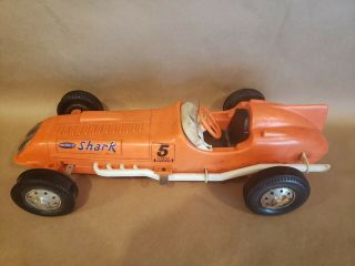 Vintage Remco Battery Operated 19 " Plastic " Shark " Indy Racer Tethered Race Car