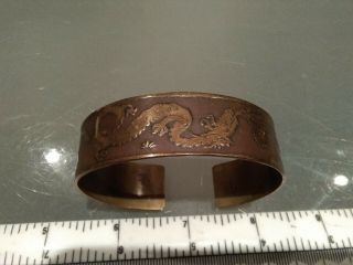Vintage Brass Chinese Dragon Cuff Bracelet Stamped Single Tree Made In England