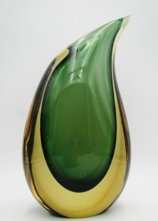 Vintage Signed Luigi Onesto Italy Murano Amber To Green Art Glass Vase
