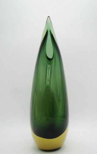 Vintage Signed Luigi Onesto Italy Murano Amber To Green Art Glass Vase 2