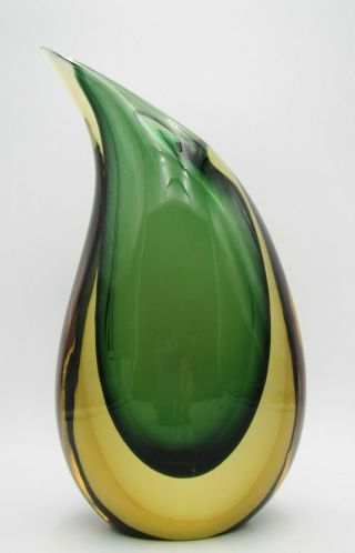 Vintage Signed Luigi Onesto Italy Murano Amber To Green Art Glass Vase 3