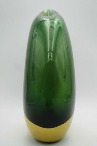 Vintage Signed Luigi Onesto Italy Murano Amber To Green Art Glass Vase 4
