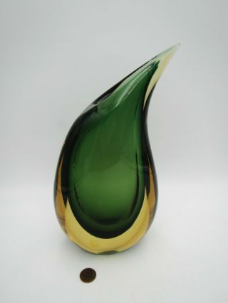 Vintage Signed Luigi Onesto Italy Murano Amber To Green Art Glass Vase 5
