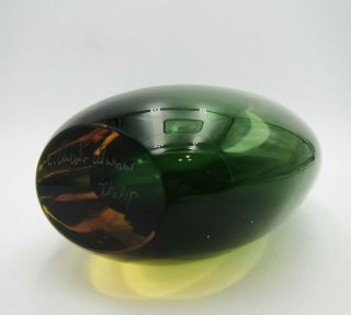 Vintage Signed Luigi Onesto Italy Murano Amber To Green Art Glass Vase 6