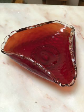 Vintage Murano Venetian Italian Ruby Red Art Glass Bowl With Sticker