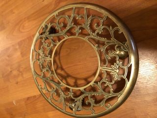 Vtg Round Brass Trivet,  Pot Holder Plant Or Vase Stand With Wheels Taiwan 11”