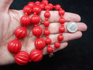 Authentic Vintage - Red Molded Graduated Molded Bead Necklace
