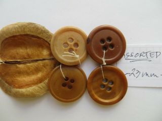 Assorted Vintage Med Unisex Rimmed Corozo Brown Coat Replacement Buttons - 23/24mm