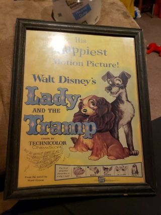 Framed Vintage Walt Disney Lady And The Tramp Advertising