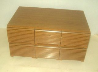Vintage Wood Grain 6 Drawer Audio Cassette 72 Tape Storage Case 15 " X 10 " X 7.  5