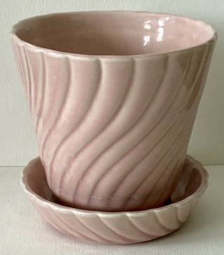 Vintage Early Brush Mccoy Art Pottery Large Pink Swirl Flower Pot Planter Vase