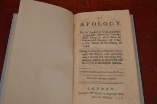 1747 Apology For Conduct Of.  Second - Rate Minister - 1.  St Edition Of Famous Work