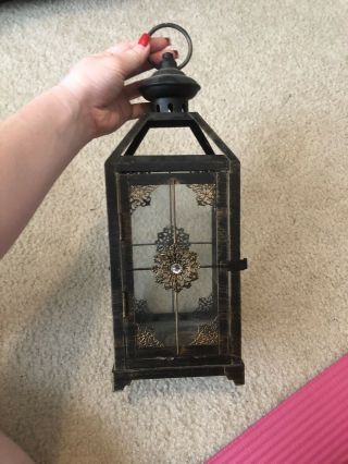 Large Vintage Rustic Metal Hanging Lantern Candle Holder