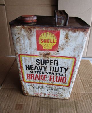 Vintage Oil Can - Shell Heavy Duty Motor Vehicle Brake Fluid - 1 Gal Empty Can