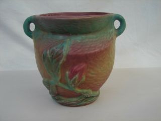 Vintage Weller Malvern Double Handled Vase Rose Bud
