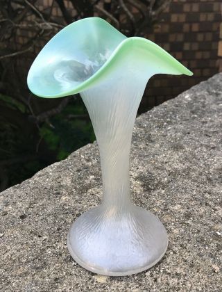 Vintage Loetz Art Glass White And Green Iridescent Vase