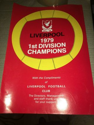 Liverpool Fc Vintage 1979 Supporters Club 40x27cm Brochure & Team Photo (vg)