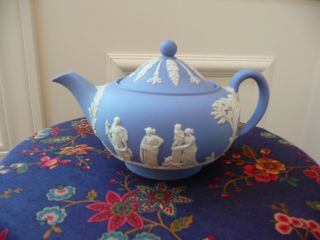 Vintage Wedgwood Blue Jasperware Teapot Made In England