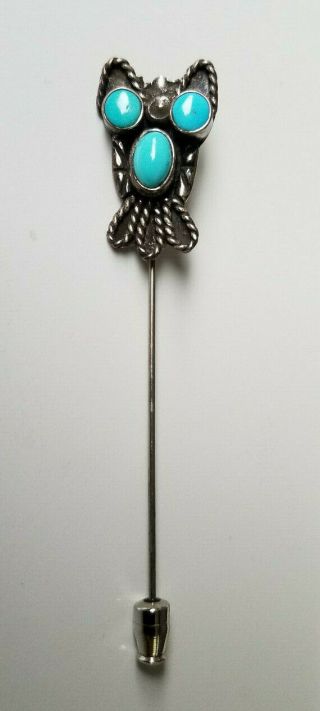 Vintage Native American Sterling Silver Natural Turquoise Owl Stick Pin