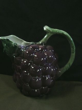 Exquisite Vtg.  Majolica Italian Hand Painted Grape Cluster Pitcher,  Italy