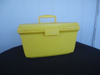 vintage retro yellow singer sewing machine case basket craft knitting box 3