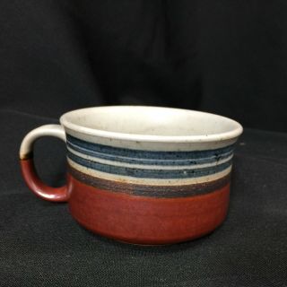 Vintage Otagiri Hand Crafted Stoneware Soup Mug Made In Japan Brown & Blue Bands
