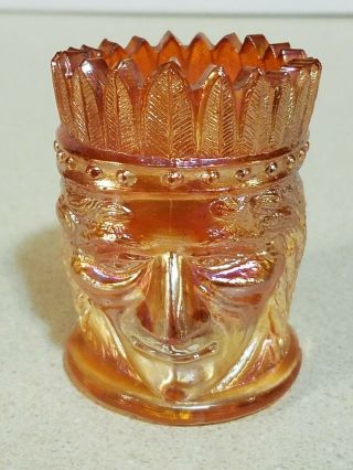 Vintage St Clair Marigold Indian Head Toothpick Holder Iridescent Carnival Glass