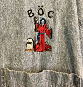 Blue Oyster Cult Vintage Long Sleeve Denim Embroidered Grim Reaper Shirt 90s Xxl