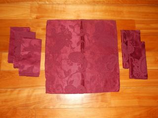 Set Of 6 - Vintage High - Quality Large Burgundy Napkins - Heavy Cloth - Floral
