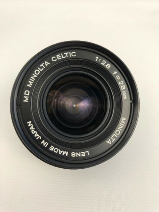 Vtg Minolta Md Minolta Celtic 28mm 1:2.  8 Slr Camera Lens W/celtic Front Len Cap