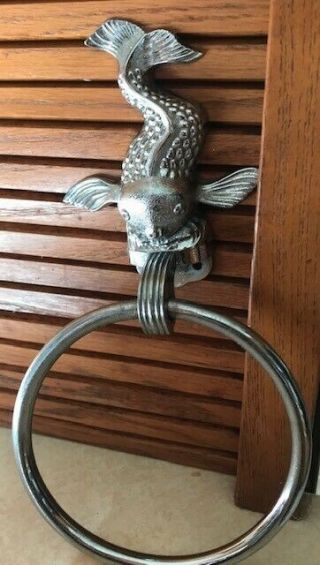 Vintage Hall Mack Polished Brass Koi Fish Towel Ring