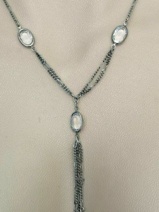 Vintage Jewellery Gorgeous Art Deco Bezel Set Rock Crystal Tassel Necklace