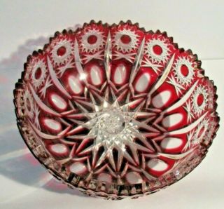 Vintage Ruby Red Cut To Clear Crystal Bowl 6 Inches