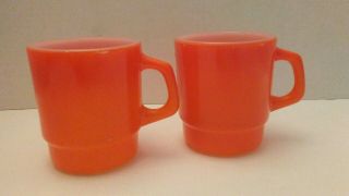 2 Vintage Anchor Hocking Fire King Ware Red To Orange Stacking Coffee Cups Mugs