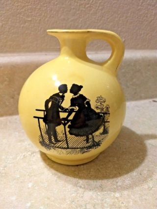 Vintage Czechoslovakia Pottery Yellow Pitcher Jug With Kissing Couple